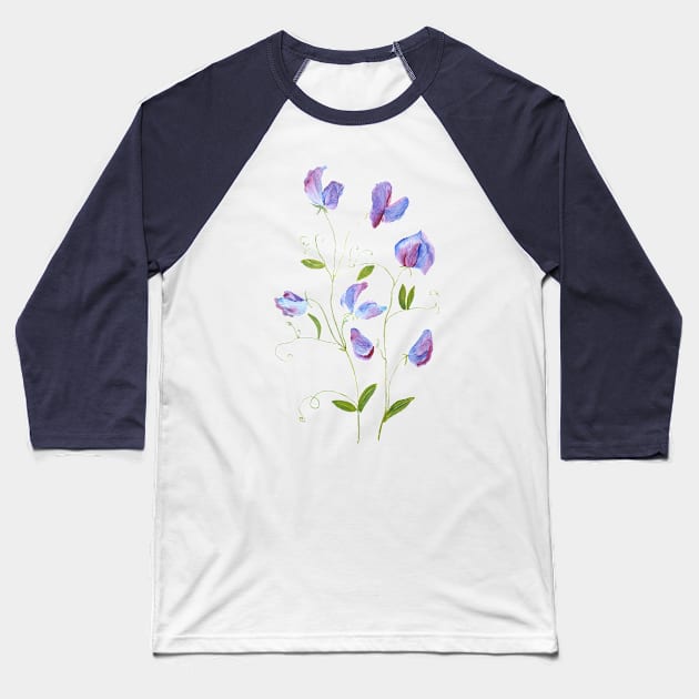 purple sweat peas flowers 2021 Baseball T-Shirt by colorandcolor